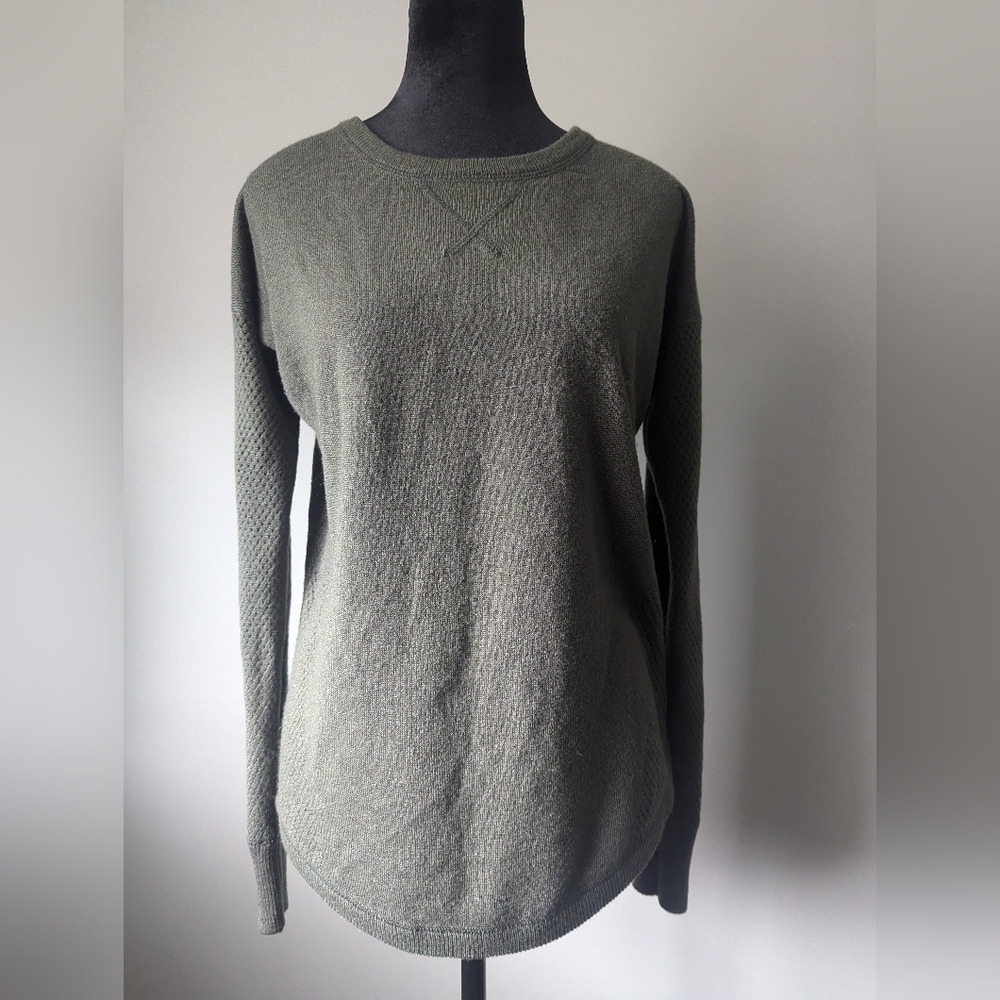 Sweet Romeo Olive Green Woven Long Sleeve Crew Neck Blouse